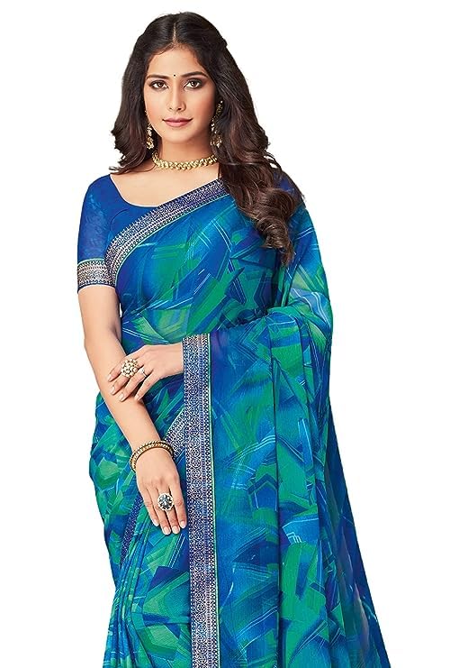 SIRIL Women's Lace & Printed Chiffon Saree with Blouse - Image 3