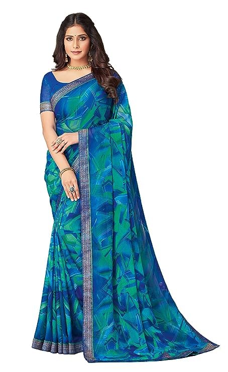 SIRIL Women's Lace & Printed Chiffon Saree with Blouse - Image 2