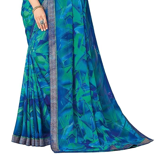 SIRIL Women's Lace & Printed Chiffon Saree with Blouse - Image 4