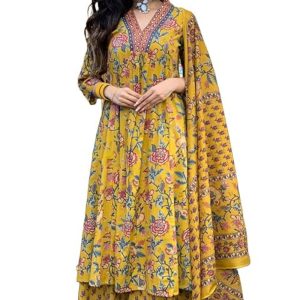 GoSriKi Women's Rayon Viscose Anarkali Printed Kurta with Palazzo