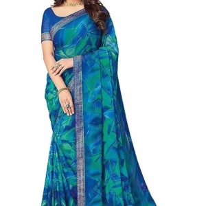 SIRIL Women's Lace & Printed Chiffon Saree with Blouse
